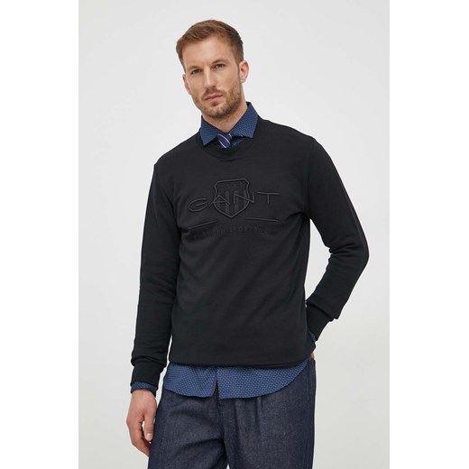 Gant bluza bawełniana męska kolor czarny z aplikacją ze sklepu ANSWEAR.com w kategorii Bluzy męskie - zdjęcie 162720880