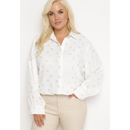 Biała Koszula w Drobny Błyszczący Print Zapinana na Guziki Weminera ze sklepu Born2be Odzież w kategorii Koszule damskie - zdjęcie 162725584