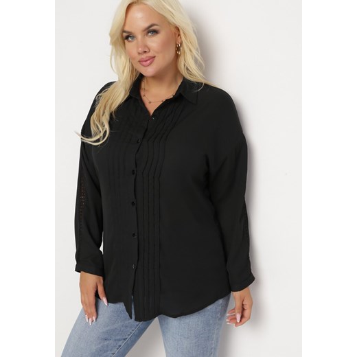 Czarna Koszula z Delikatnymi Plisami z Przodu Anasesene ze sklepu Born2be Odzież w kategorii Koszule damskie - zdjęcie 162725614