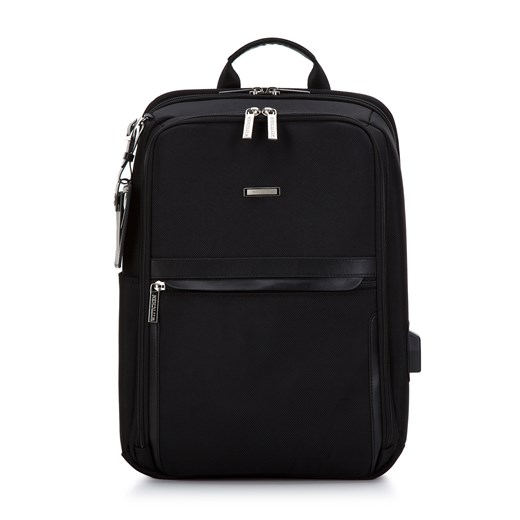 Męski plecak na laptopa 13/14” z doczepianym identyfikatorem czarny ze sklepu WITTCHEN w kategorii Plecaki - zdjęcie 162732664