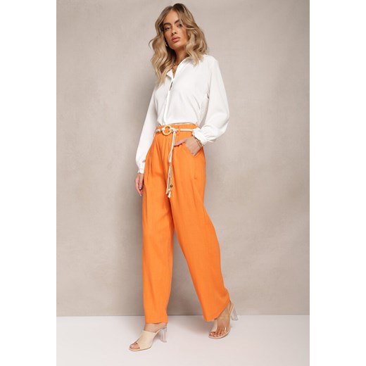 Pomarańczowe Szerokie Spodnie Boho z Plecionym Paskiem Alleida ze sklepu Renee odzież w kategorii Spodnie damskie - zdjęcie 162740463