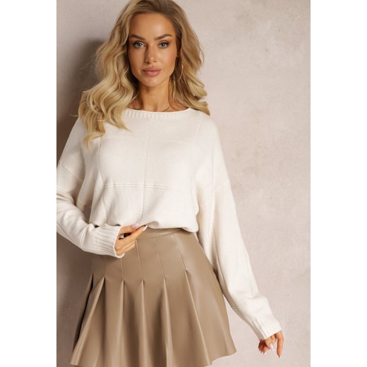 Biały Klasyczny Sweter z Długim Rękawem Nemiona ze sklepu Renee odzież w kategorii Swetry damskie - zdjęcie 162740844