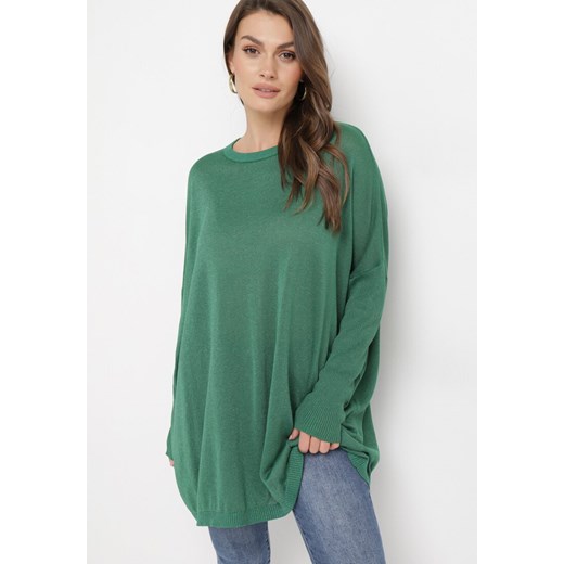 Zielony Sweter Oversize z Metaliczną Nitką Herfela ze sklepu Born2be Odzież w kategorii Swetry damskie - zdjęcie 162742001