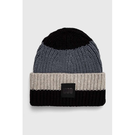 UGG czapka z domieszką wełny kolor czarny z grubej dzianiny ONE ANSWEAR.com