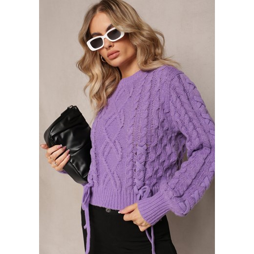Fioletowy Sweter z Ozdobnym Sznurowaniem na Dole i Ściągaczami Miritu ze sklepu Renee odzież w kategorii Swetry damskie - zdjęcie 162747743