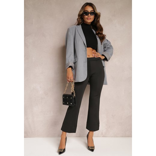 Czarne Szerokie Spodnie z Elastycznej Bawełny z Gumką w Pasie Obumene ze sklepu Renee odzież w kategorii Spodnie damskie - zdjęcie 162747773