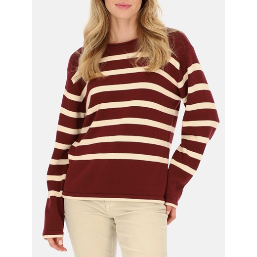 Miękki bordowo-biały sweter w paski z dekoltem w łódkę Red Button Sweet ze sklepu Eye For Fashion w kategorii Swetry damskie - zdjęcie 162755764