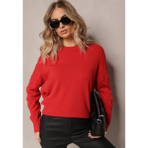 Czerwony Klasyczny Sweter z Okrągłym Dekoltem i Ściągaczami Himoda ze sklepu Renee odzież w kategorii Swetry damskie - zdjęcie 162780801