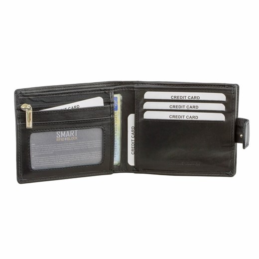 Poziomy skórzany męski portfel RFID na karty zbliżeniowe i monety (czarny) ze sklepu Koruma ID Protection w kategorii Portfele męskie - zdjęcie 162783110