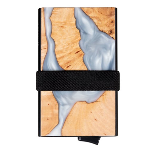 Aluminiowy portfel z wysuwanymi kartami i ochroną kart zbliżeniowych (drewno + biała żywica) ze sklepu Koruma ID Protection w kategorii Portfele męskie - zdjęcie 162783264