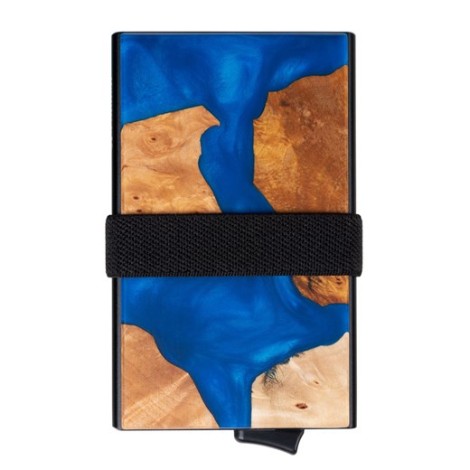 Aluminiowy portfel z wysuwanymi kartami i ochroną kart zbliżeniowych (drewno + niebieska żywica) ze sklepu Koruma ID Protection w kategorii Portfele męskie - zdjęcie 162783390