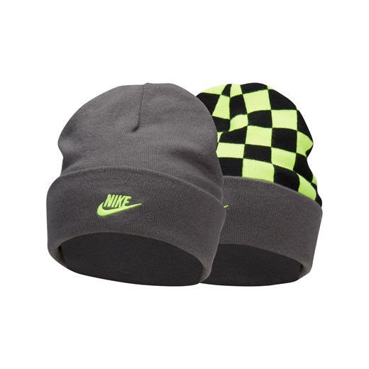 Dwustronna czapka dziecięca z szerokim mankietem i uśmiechniętą buźką Nike Peak - Szary ze sklepu Nike poland w kategorii Czapki dziecięce - zdjęcie 162784253