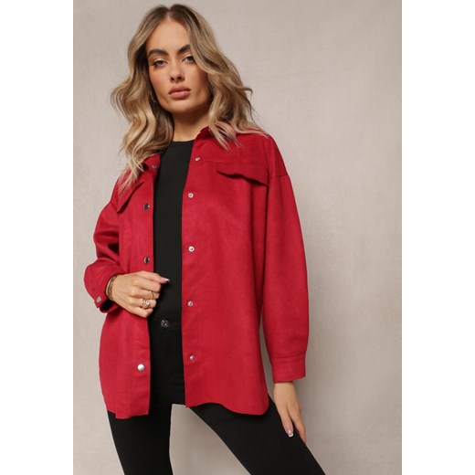 Czerwona Koszula z Klapami Zapinana na Napy Elmanette ze sklepu Renee odzież w kategorii Koszule damskie - zdjęcie 162791553