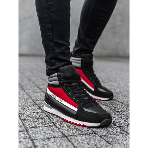 Buty męskie sneakersy za kostkę - czarno-czerwone V4 T358 43 ombre