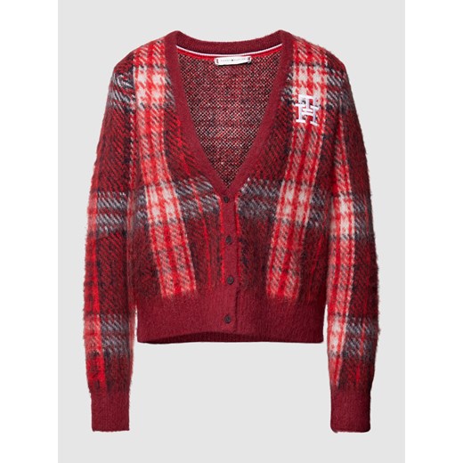Sweter damski Tommy Hilfiger z dekoltem w serek w kratkę bawełniany 