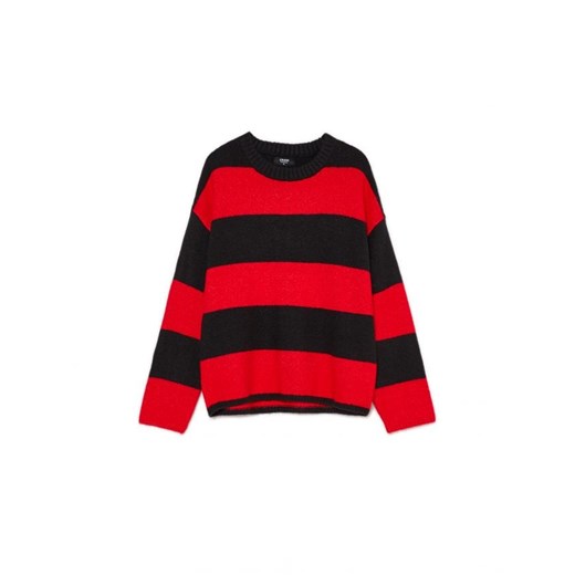 Cropp - Czarno-czerwony sweter w paski - czerwony ze sklepu Cropp w kategorii Swetry damskie - zdjęcie 162813510