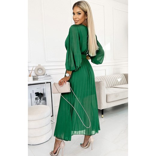 Plisowana sukienka z paskiem zielona 414-3 Klara, Kolor zielony, Rozmiar one Numoco Basic one size Primodo