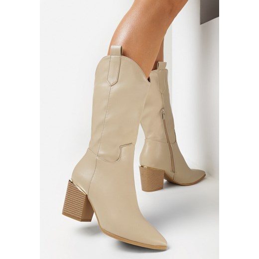 Kozaki damskie Born2be eleganckie na obcasie z cholewką przed kolano 