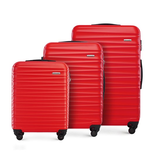 Zestaw walizek z ABS-u z żebrowaniem czerwony ze sklepu WITTCHEN w kategorii Walizki - zdjęcie 162836970