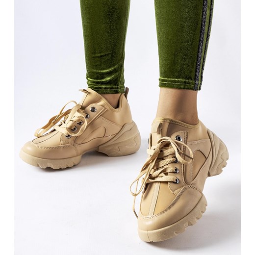 Ciemnobeżowe sneakersy z elastyczną cholewką Abal ze sklepu gemre w kategorii Buty sportowe damskie - zdjęcie 162837550