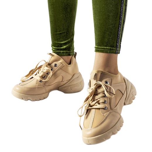 Ciemnobeżowe sneakersy z elastyczną cholewką Abal beżowy ze sklepu ButyModne.pl w kategorii Buty sportowe damskie - zdjęcie 162839471