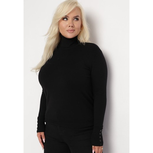 Sweter damski Born2be czarny na zimę z golfem casual