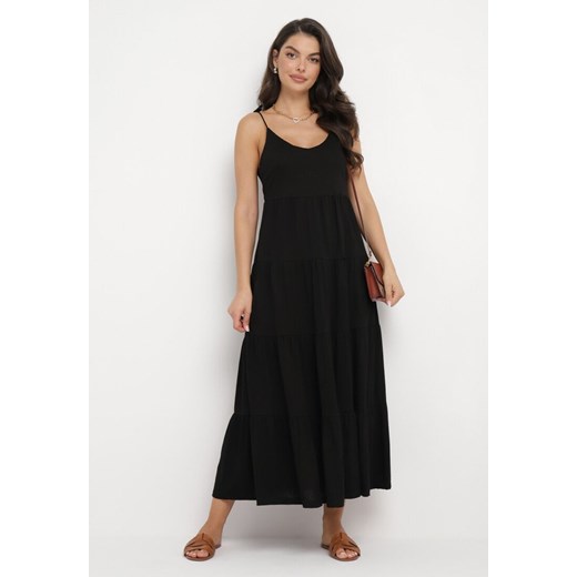 Czarna Sukienka z Bawełnianej Tkaniny z Wiązanymi Ramiączkami Esthenis ze sklepu Born2be Odzież w kategorii Sukienki - zdjęcie 162898742