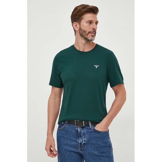 Barbour t-shirt bawełniany kolor zielony gładki ze sklepu ANSWEAR.com w kategorii T-shirty męskie - zdjęcie 162902091
