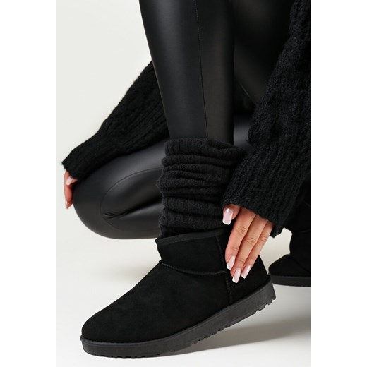 Czarne Śniegowce Krótkie z Ekozamszu Lolein ze sklepu born2be.pl w kategorii Śniegowce damskie - zdjęcie 162909394
