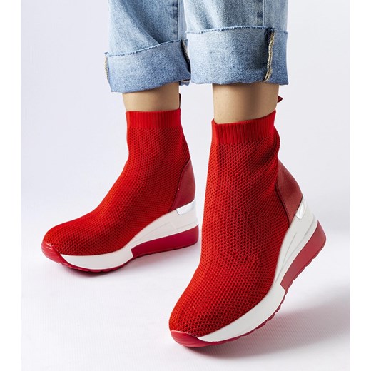 Czerwone sneakersy na koturnie z tkaniny Casgio ze sklepu gemre w kategorii Buty sportowe damskie - zdjęcie 162909633