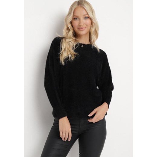 Czarny Sweter z Luźnymi Rękawami Typu Nietoperz Mevinla ze sklepu Born2be Odzież w kategorii Swetry damskie - zdjęcie 162932534