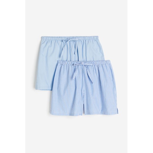 H & M - Szorty piżamowe z bawełnianej popeliny 2-pak - Niebieski H & M M H&M