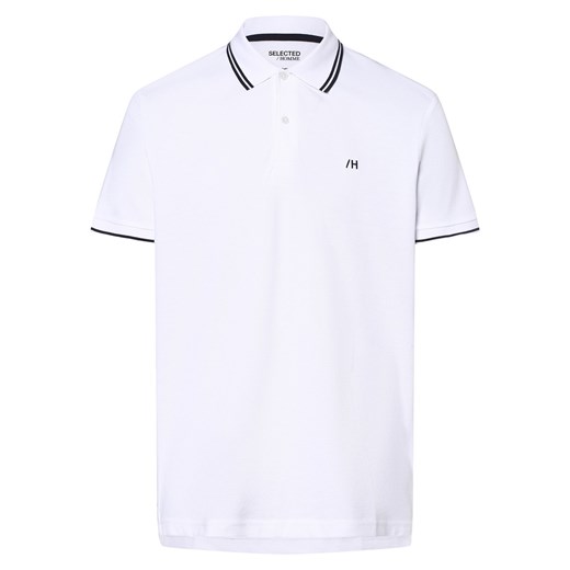 Selected Męska koszulka polo Mężczyźni Bawełna biały jednolity ze sklepu vangraaf w kategorii T-shirty męskie - zdjęcie 162947741