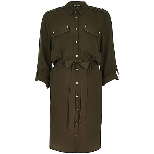Khaki military shirt dress river-island szary t-shirty