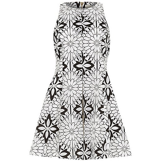 Black and white floral organza lace dress river-island szary kwiatowy