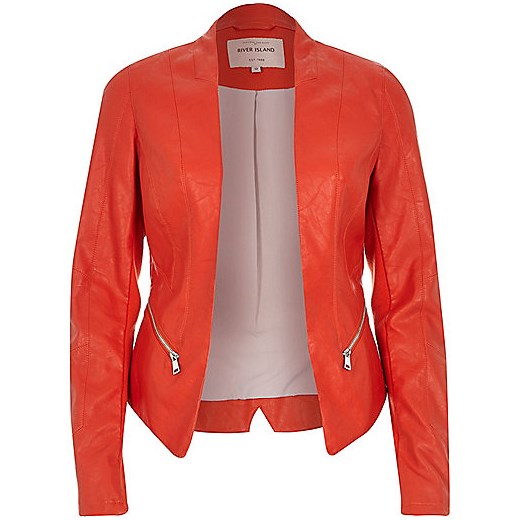 Red leather-look fitted jacket river-island pomaranczowy kurtki