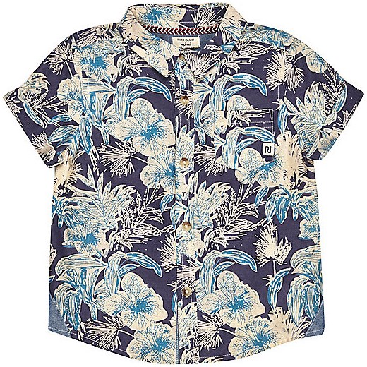 Boys blue tropical print shirt river-island szary nadruki