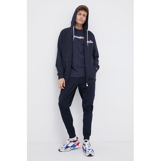 Ellesse Bluza męska kolor granatowy z kapturem z aplikacją SHS08782-112 ze sklepu ANSWEAR.com w kategorii Bluzy męskie - zdjęcie 163352112