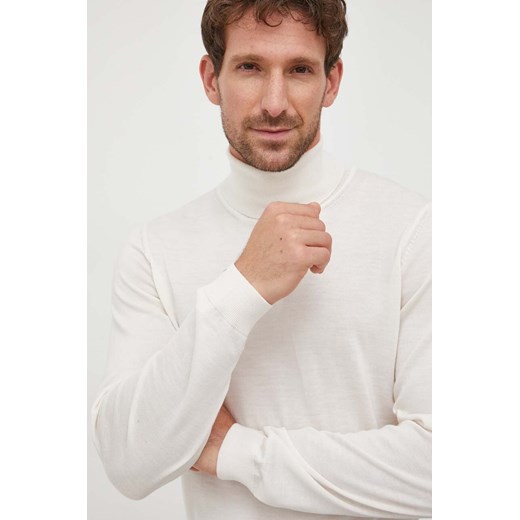 BOSS sweter wełniany męski kolor biały lekki z golferm 50468262 ze sklepu ANSWEAR.com w kategorii Swetry męskie - zdjęcie 163355483