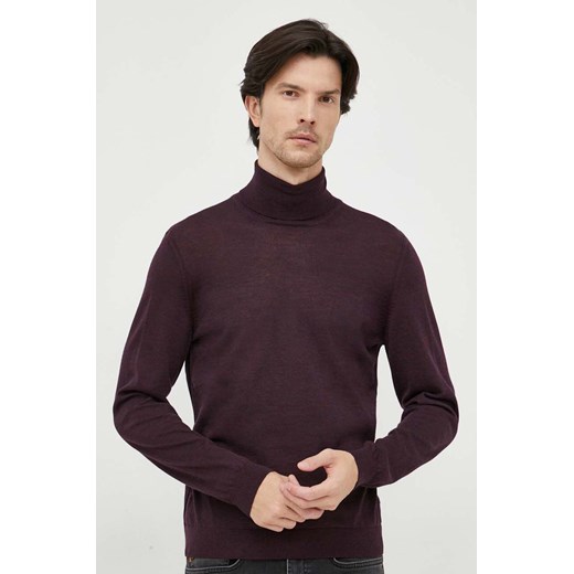 BOSS sweter wełniany męski kolor bordowy lekki z golferm M ANSWEAR.com