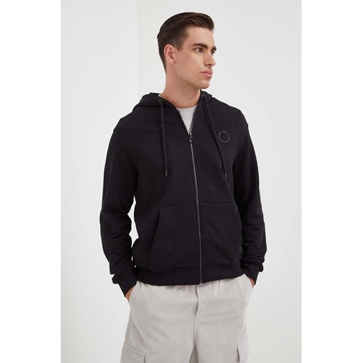 Trussardi bluza bawełniana męska kolor czarny z kapturem z aplikacją Trussardi L ANSWEAR.com