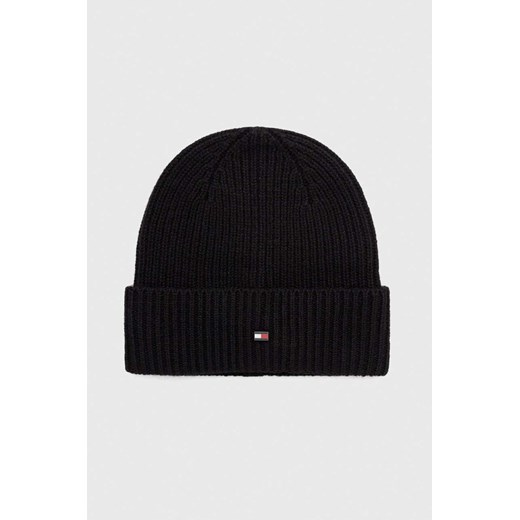 Tommy Hilfiger czapka kaszmirowa kolor czarny z cienkiej dzianiny wełniana ze sklepu ANSWEAR.com w kategorii Czapki zimowe męskie - zdjęcie 163362810