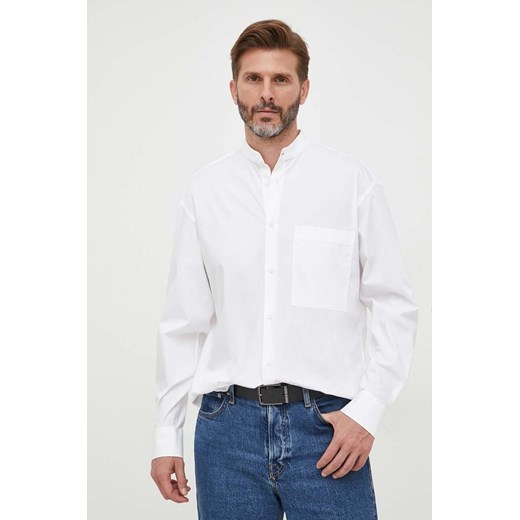 Calvin Klein koszula męska kolor biały relaxed ze stójką ze sklepu ANSWEAR.com w kategorii Koszule męskie - zdjęcie 163362852
