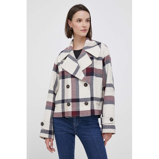Tommy Hilfiger kurtka wełniana kolor beżowy przejściowa Tommy Hilfiger 42 ANSWEAR.com