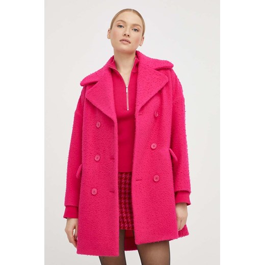 Red Valentino płaszcz wełniany kolor różowy przejściowy dwurzędowy ze sklepu ANSWEAR.com w kategorii Płaszcze damskie - zdjęcie 163363740