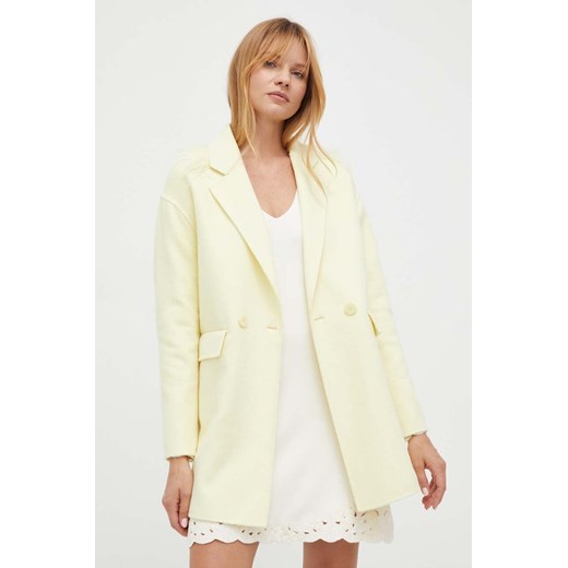 Twinset płaszcz wełniany kolor żółty przejściowy dwurzędowy ze sklepu ANSWEAR.com w kategorii Płaszcze damskie - zdjęcie 163363983