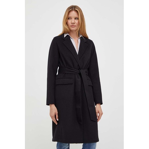 Twinset płaszcz wełniany kolor czarny przejściowy ze sklepu ANSWEAR.com w kategorii Płaszcze damskie - zdjęcie 163364004