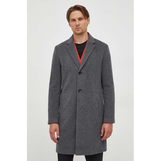BOSS płaszcz wełniany kolor szary przejściowy ze sklepu ANSWEAR.com w kategorii Płaszcze męskie - zdjęcie 163365253