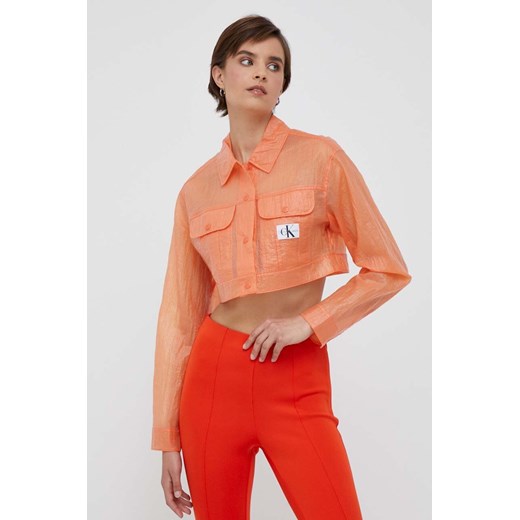 Calvin Klein Jeans kurtka damska kolor pomarańczowy przejściowa ze sklepu ANSWEAR.com w kategorii Kurtki damskie - zdjęcie 163365771