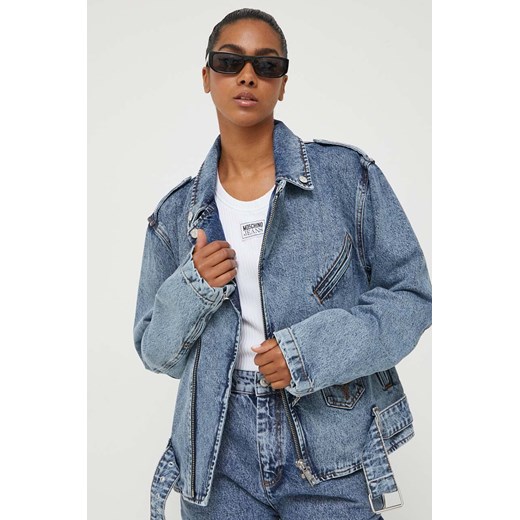 Kurtka damska niebieska Moschino Jeans bez kaptura krótka